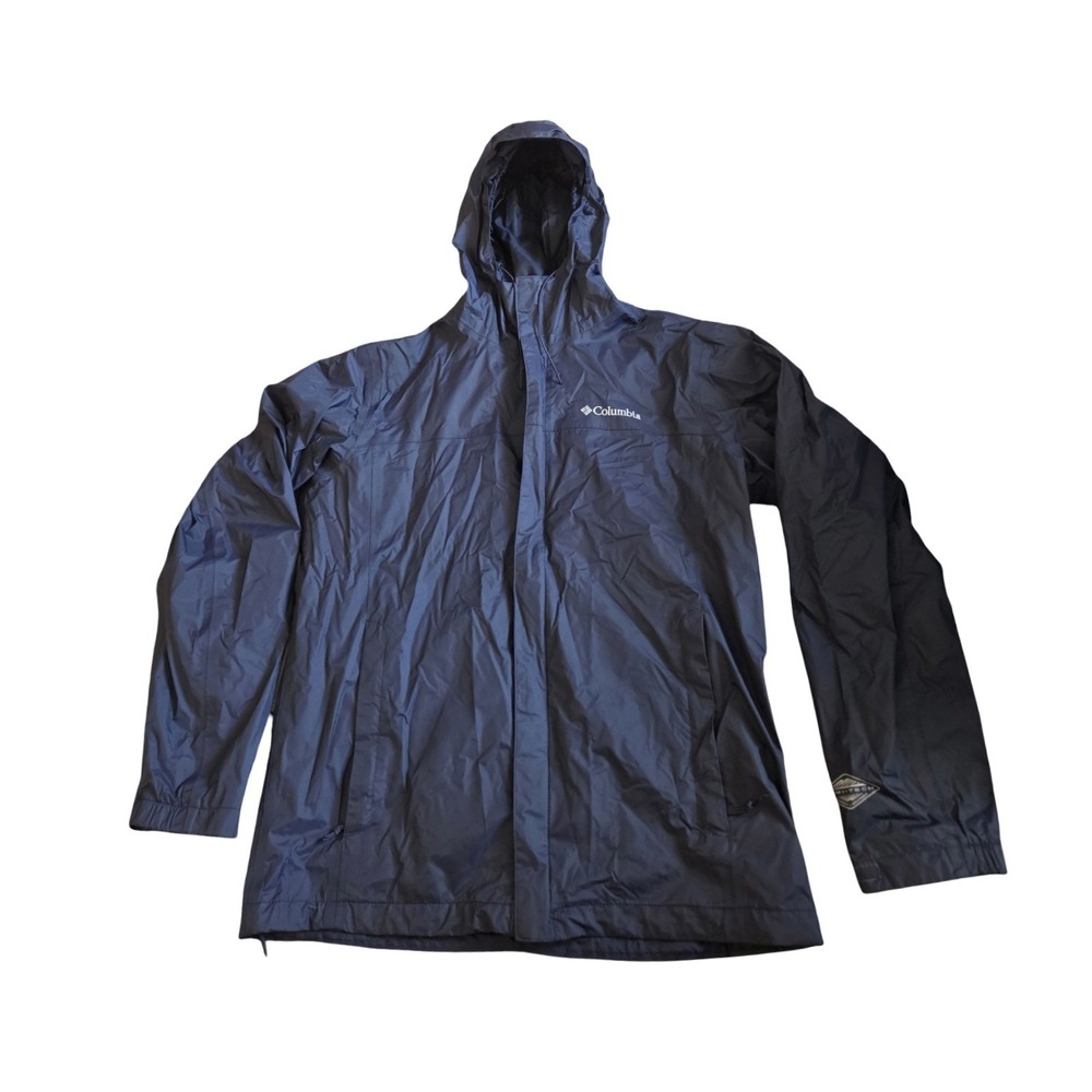Columbia Omni-Tech Rain Jacket Navy Blue Waterproof Hooded Shell Womens Medium